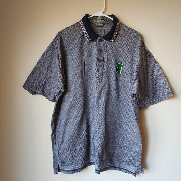 Descente International Collection Golf Polo Mens Size XL Blue Brown Allianz Vtg - Picture 1 of 9